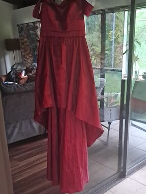 B. Smart Red High-Low Formal Dress.